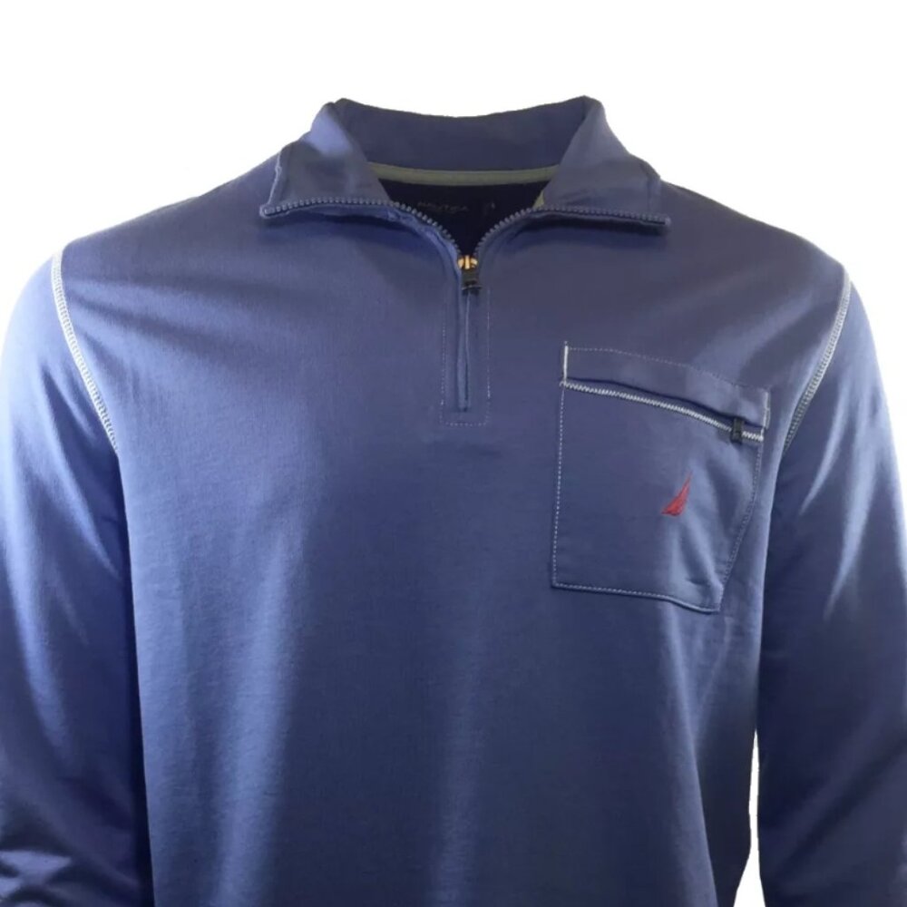 Men's Long Sleeve-Nautica-1/2 Zip Up Polo Shirt Classic Original 100% Cotton - Picture 2 of 3